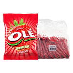 OLE Candy Strawberry flavored snack pack, 28g, showing colorful strawberry candies in a clear wrapper.