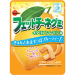 Bourbon Fettuccine Gummi Italian Lemon Aji confectionery snack with lemon-flavored gummy pasta in a clear package
