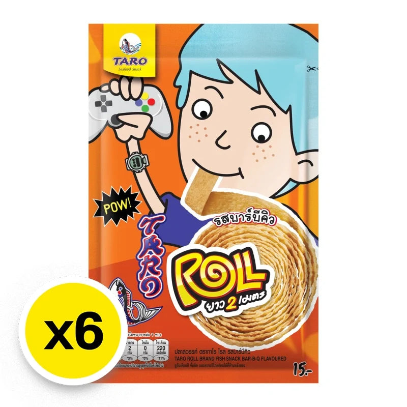 TARO Taro Roll Fish Snack BBQ Flavored, 13g x6 pack, Japanese dry grocery snack with fish and barbecue flavor.