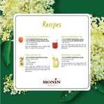 Bottle of MONIN Elder Flower Syrup 700ml for dry grocery, with a clear label and elegant packaging.