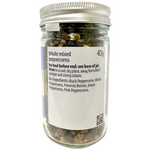 Sainsbury's mixed peppercorns in a clear spice jar, showcasing black, white, green, and pink peppercorns for seasoning.
