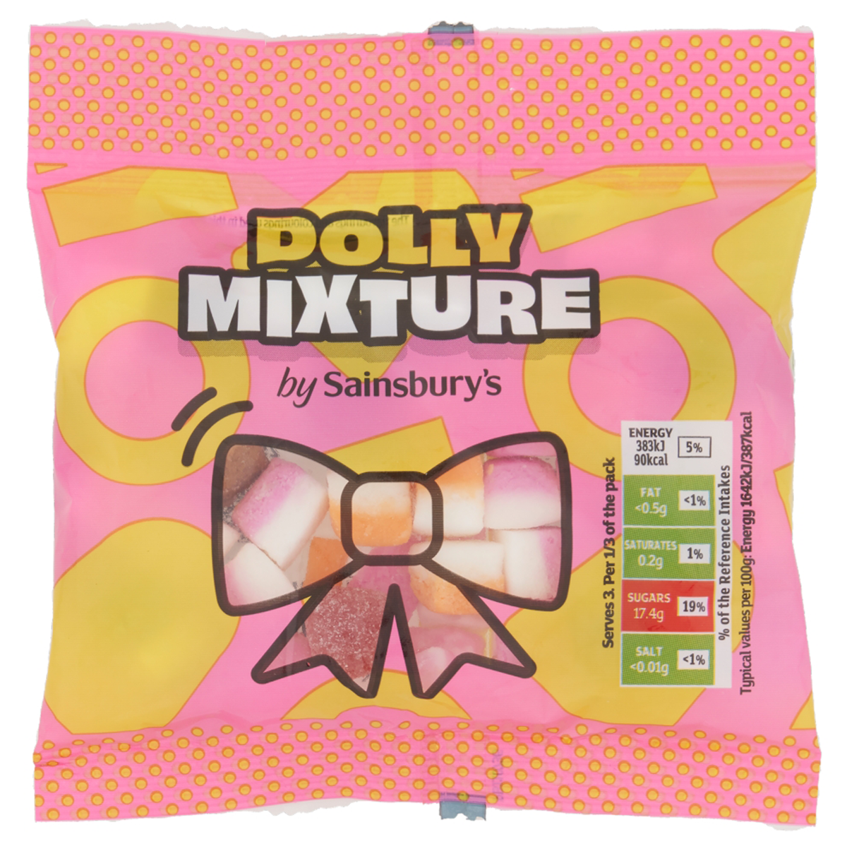 Sainsbury's Dolly Mixture Sweets, colorful confectionery snacks with mixed pastel candies and chewy textures.