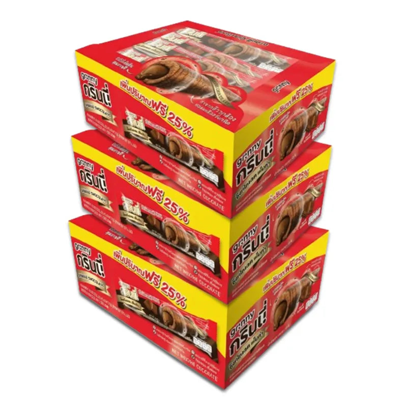 GRINNY chocolate-coated snack filled with cream, 15g x3 pack, delicious dry grocery confectionery treat with a crispy exterior.
