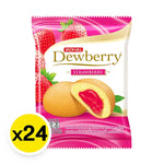 Dewberry Strawberry Cake snacks in 15g packets, 24-pack, featuring colorful packaging and individual snack portions.