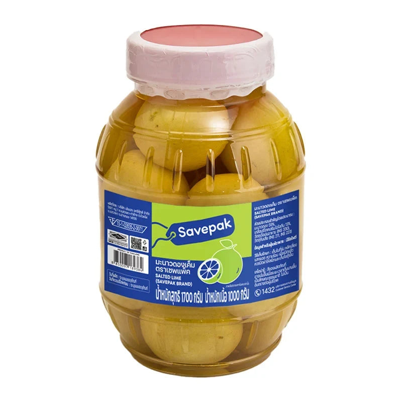 Savepak Salted Lime 1.7kg in a plastic bag, ideal for cooking and flavoring in dry grocery products.