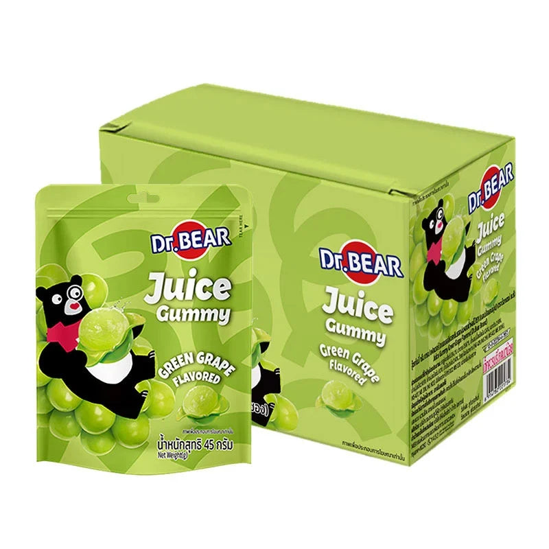 DR.BEAR Green Grapes Gummy candies in a 45g pack, showing bright green gummy candies with grape flavor, 10 packs in total.