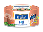 Canned Sealect Fitt tuna steak in soybean oil, shown in a can with the tuna visible inside, suitable for seafood recipes.