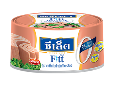 Canned Sealect Fitt tuna steak in soybean oil, shown in a can with the tuna visible inside, suitable for seafood recipes.