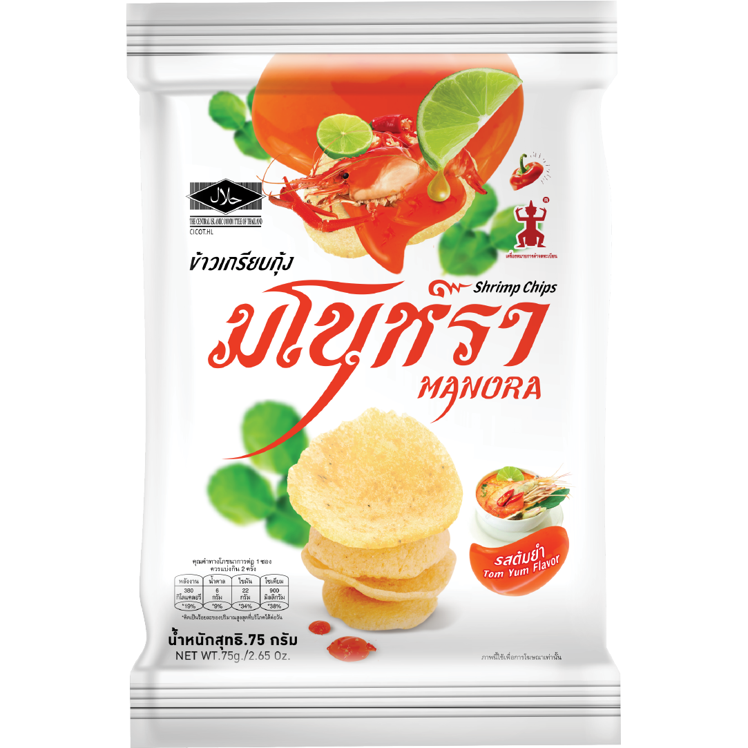 Manora Tom Yum flavored confectionery snack with vibrant packaging, showcasing Thai-inspired spicy and tangy flavors.