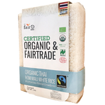 Fair D Organic Hommali Rice in a clear grocery package, showcasing the premium quality and natural grains.