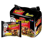 Paldo Koreno Chajangmen instant noodles in 115g packages, dry grocery product with noodles and seasoning listed on the packaging.