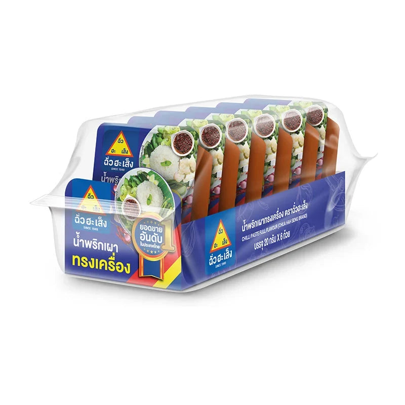 Chua Hah Seng Chili Paste full flavor 20g x6, dry grocery product with bright red chili paste in clear packaging.