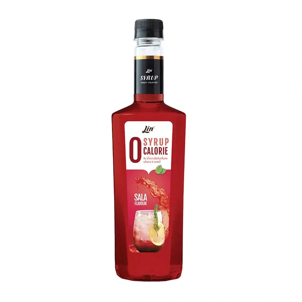 Lin Syrup 0 Calories Sala flavor in a bottle, ideal for dry grocery, showcasing the transparent packaging and label with branding.