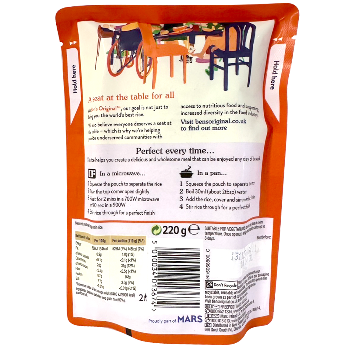 Ben's Original long grain microwave rice in a grocery package, ready to be cooked and served as a side dish.