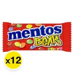 Mentos Candy 14g pack, colorful chewy mints from MENTOS, arranged in a row on a white background.