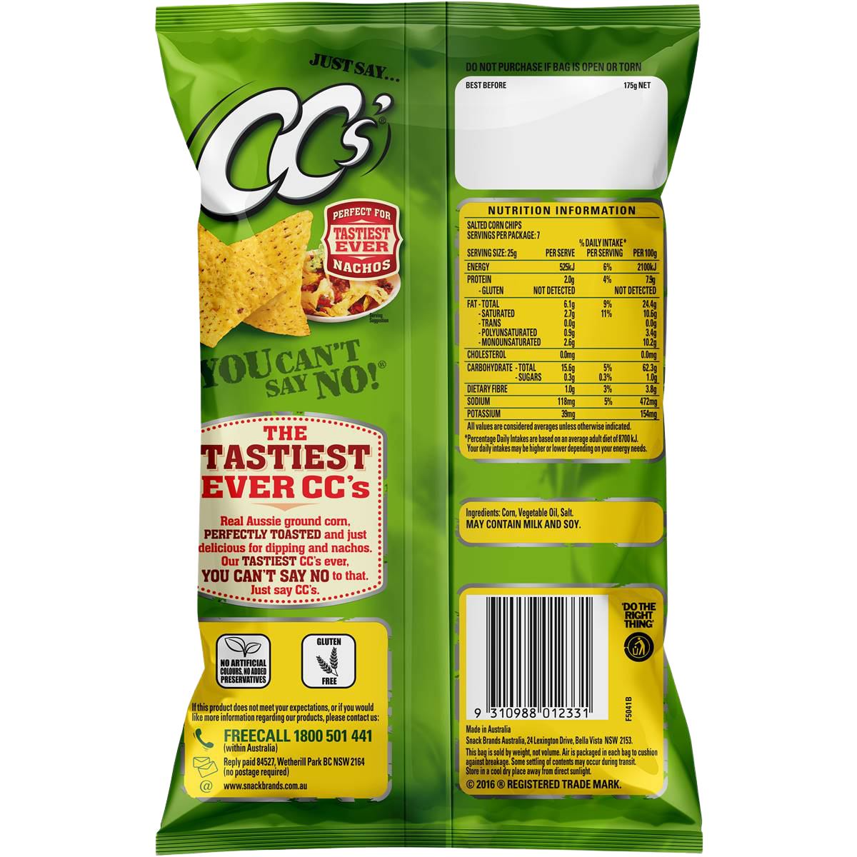 Crunchy Cc's Corn Chips Original snack in bright yellow packaging, showcasing the crispy corn chip product.