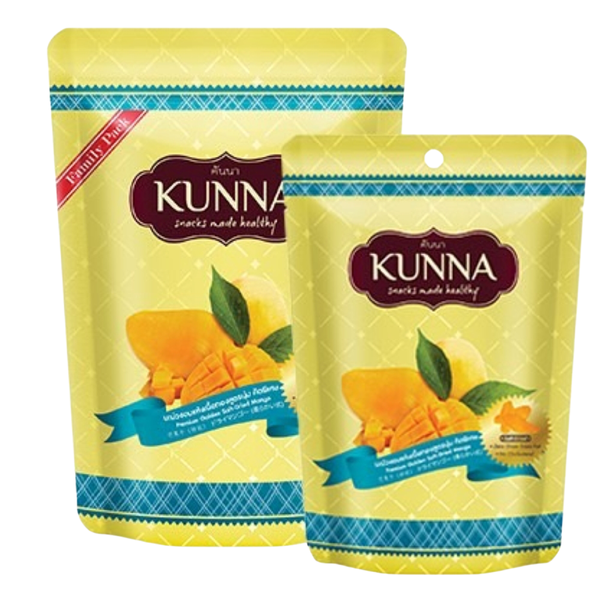 Kunna Premium Golden Soft-Dried Mango snack with vibrant orange color and chewy texture, showcasing natural dried fruit slices.