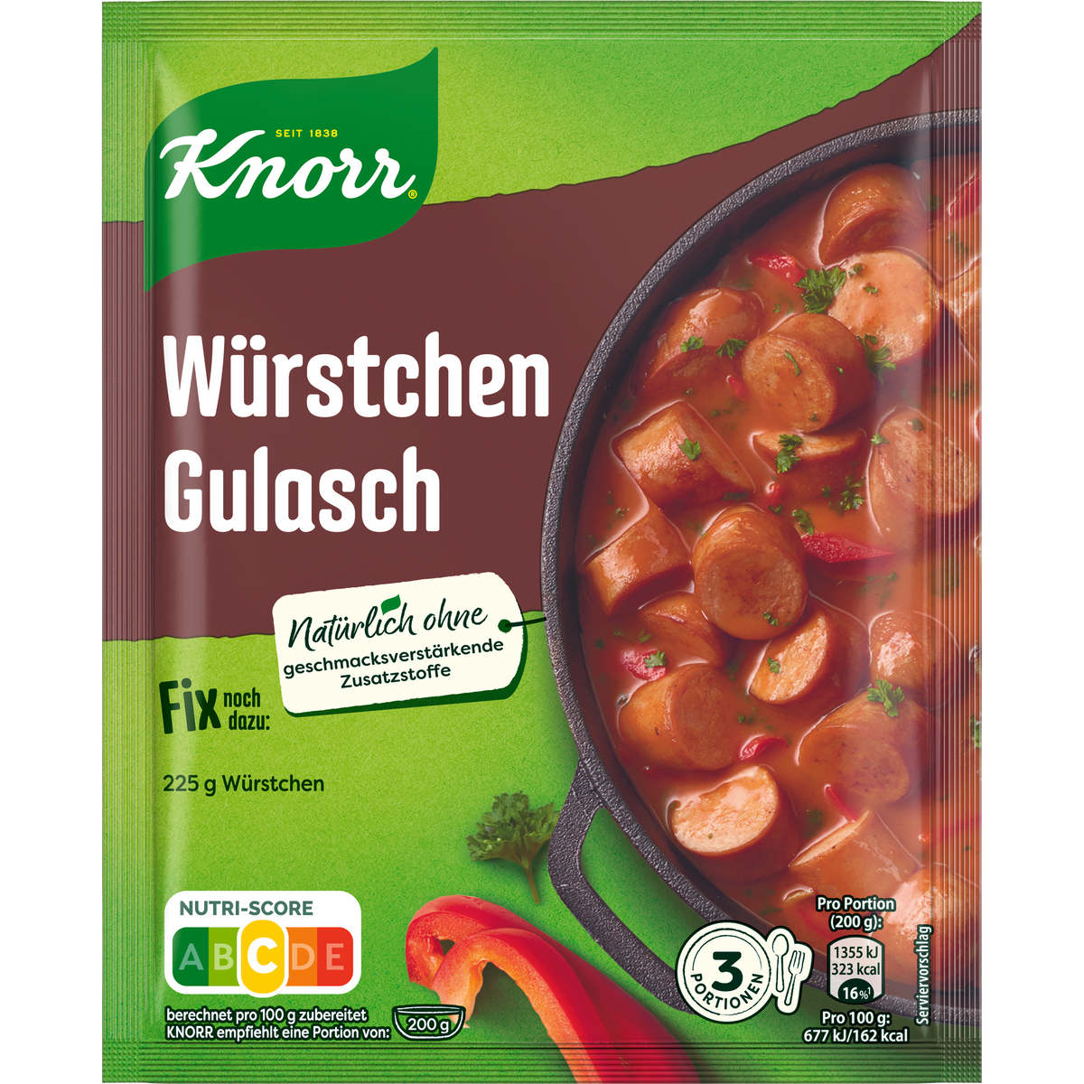 Knorr Fix Wurstchen Gulasch Sauce packet, ready-to-use grocery seasoning for sausage and goulash dishes.