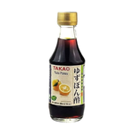 Bottle of Takao Yuzu Ponzu Sauce with citrus and soy ingredients, ideal for Japanese cuisine and dressing.