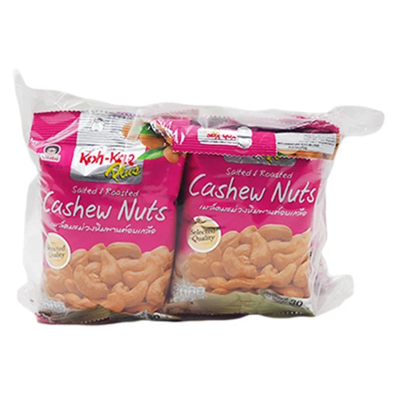 KOHKAE Kohkae Plus Salted Cashew Nuts 30g pack, dry grocery snack with roasted salted cashew nuts in a clear package.