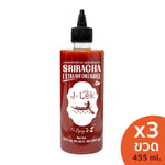 J-LEK Sriracha Chili Sauce bottle with spicy chili sauce, 455ml, in a clear glass bottle, suitable for dry grocery use.