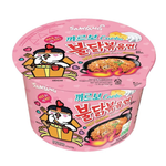 Samyang Carbonara Big Bowl, a grocery product, featuring a large bowl of creamy carbonara pasta with visible cheese and bacon bits.
