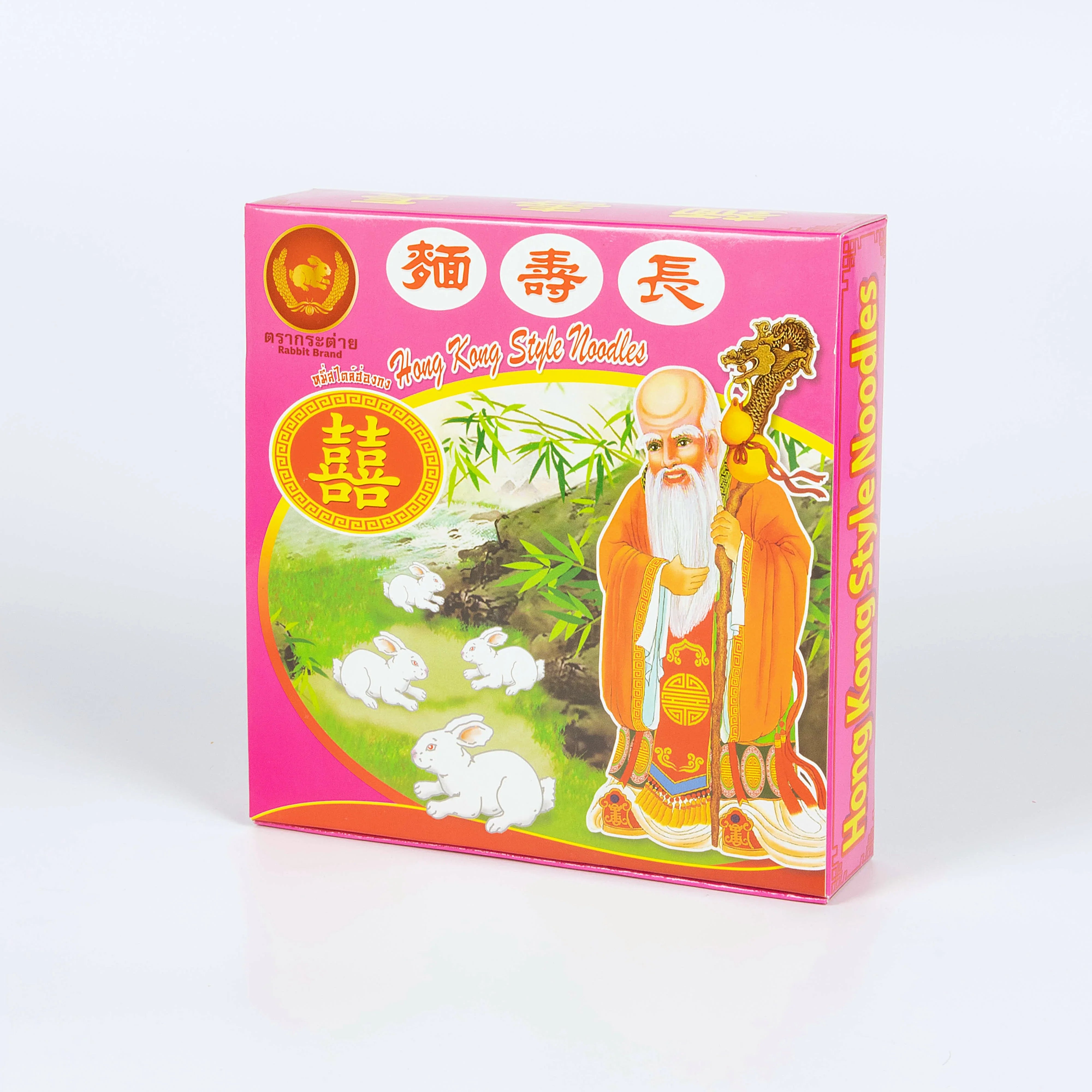 Dried Hong Kong style noodles from Rabbit Brand, 500g package, ideal for Asian cuisine recipes.