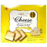Nikko Cheese Langue De Chat cookies, crisp confectionery snacks with cheese flavor, arranged on a white plate.