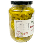 Jar of Captain Hook's Jalapeno Pickles with fresh jalapenos and pickled cucumbers, labeled as a spicy grocery product.