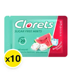 Clorets Sugar Free Watermelon and Menthol Tablets in a 15.4g pack, dry grocery snack, featuring vibrant watermelon and mint flavor.