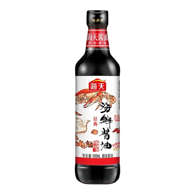 Haday Tasty Seafood 500ml bottle, dry grocery product with seafood flavor, featuring the HADAY brand label and clear packaging images.