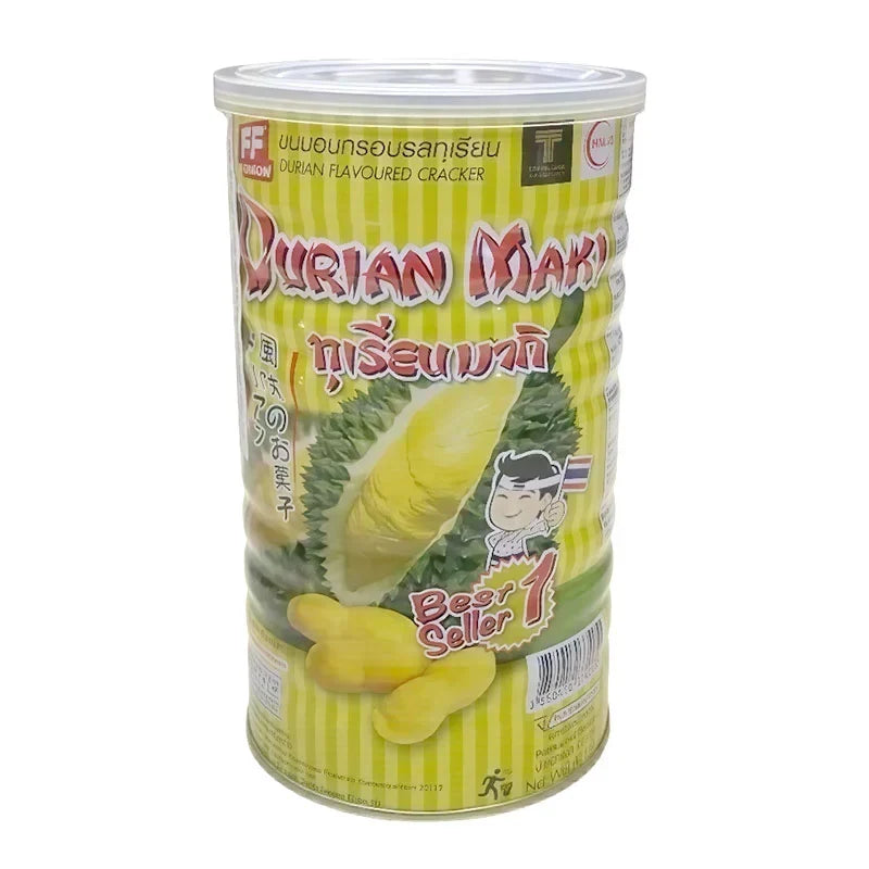 FF Durian Flavored Cracker 110g, crispy snack from dry grocery and confectionery, showcasing the durian-flavored crackers in a package.