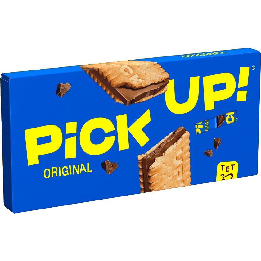Bahlsen Pickup Choco Original confectionery snack with chocolate coating and biscuit center, displayed on a white background.