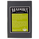 Madura green tea and jasmine tea bags in a box, showcasing the tea packaging and branding.