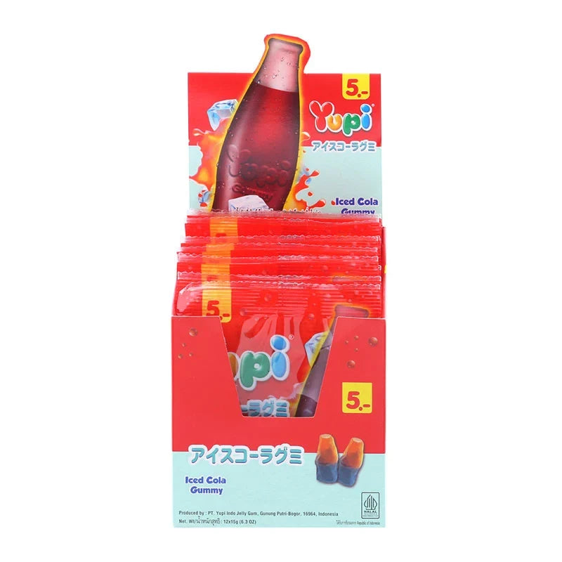YUPI Yupi Gummy Ice Cola 15g snack pack, chewy cola-flavored gummy candies, 12-pack of dry grocery confectionery snacks