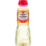 Bottle of Kikkoman Aji Mirin, sweet cooking rice wine, with label clearly visible, used in Japanese cuisine.