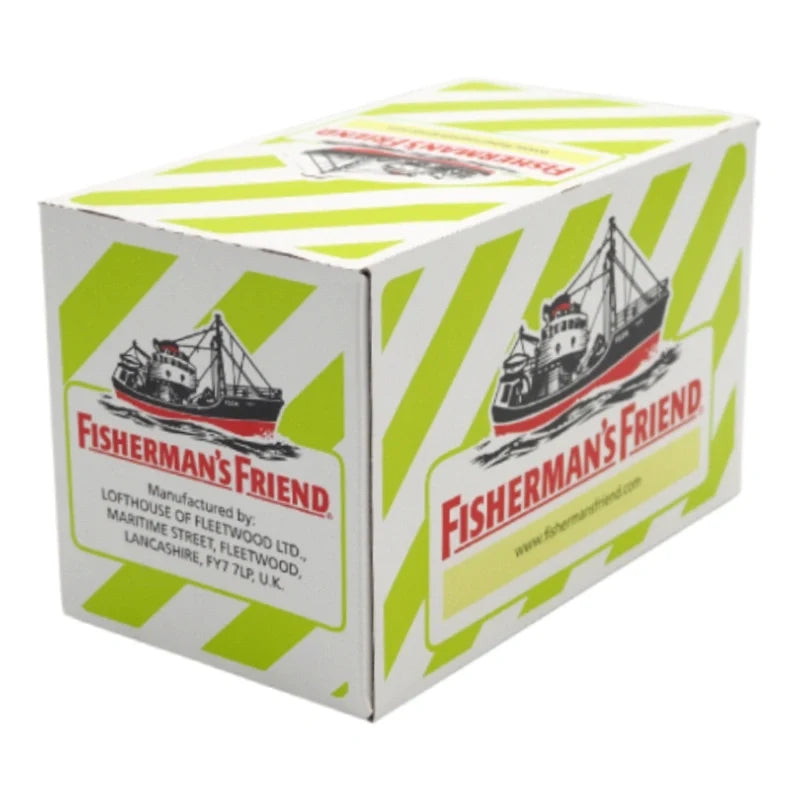 Fisherman's Friend Sugar Free Citrus lozenges in a clear wrapper, highlighting their citrus flavor and brand logo.