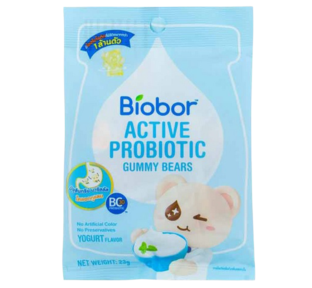 Biobor Active Probiotics Yogurt Gummy, natural probiotic confectionery snack with colorful yogurt-flavored gummy candies.