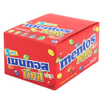 Mentos Candy 14g pack, bright packaging, showing colorful mints from the Mentos brand in a dry grocery setting.