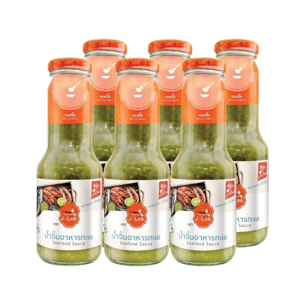 J-LEK Seafood Sauce in a 345g glass bottle, suitable for dry grocery use, with a clear label and cap.