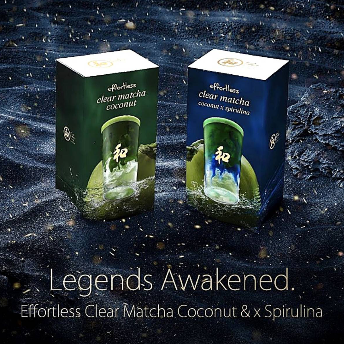 Peace Oriental Teahouse Peace Effortless Clear Matcha Coconut drink in a glass with a straw, showcasing a refreshing, vibrant beverage.