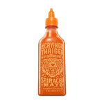 Crying Thaiger Sriracha Mayo Chili Sauce in 493g bottle, spicy Thai condiment with vibrant red color and tiger logo label.