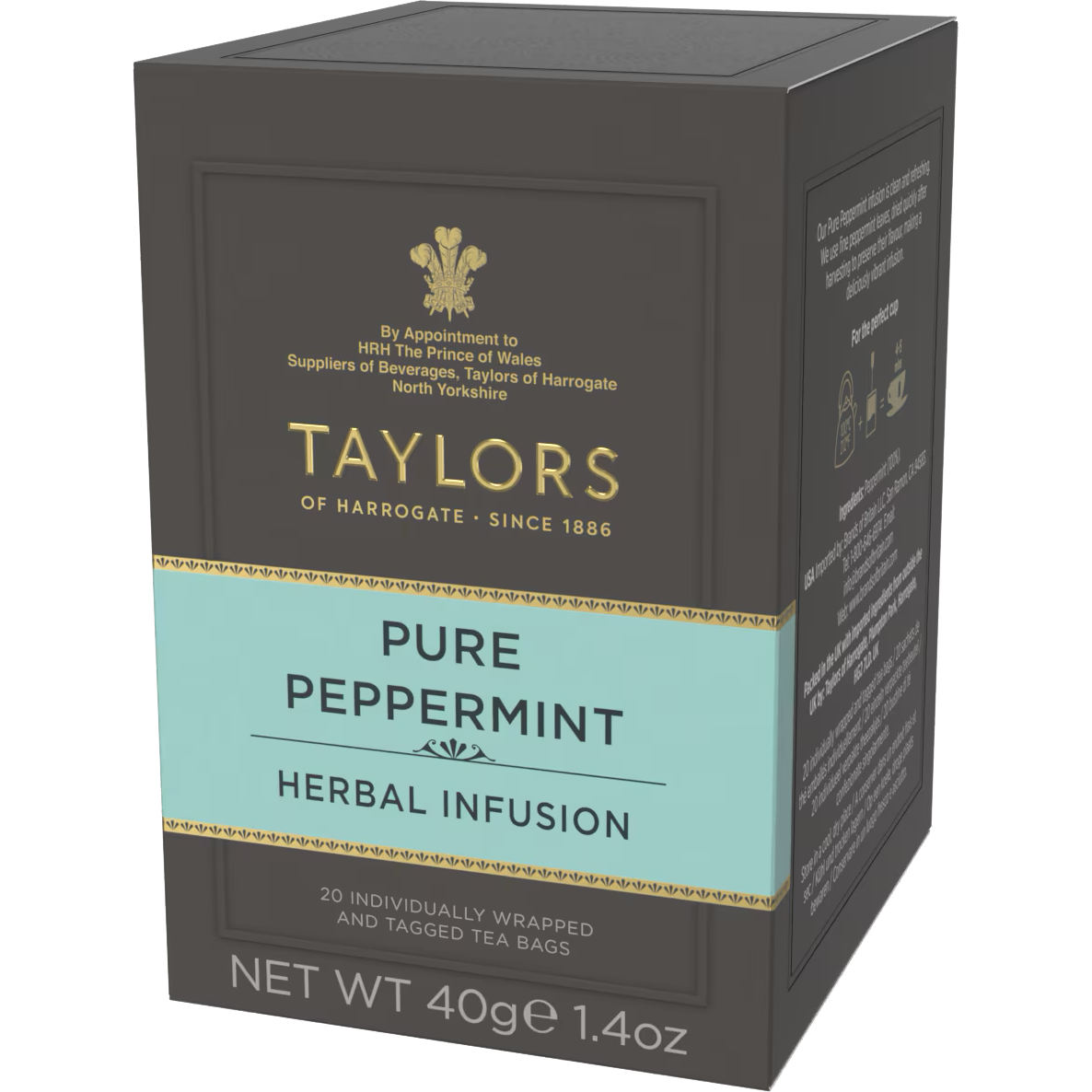 Taylors Pure Peppermint drink in a clear glass, showcasing vibrant peppermint-flavored beverage with fresh mint leaves.