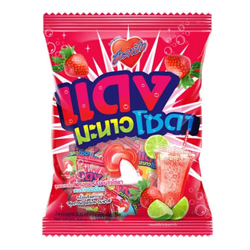 HARTBEAT Strawberry Lime Soda Candy in colorful packaging, a popular dry grocery snack and confectionery treat.
