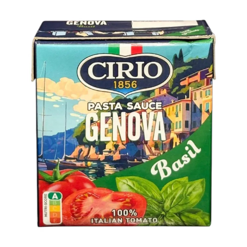 Jar of Cirio Pasta Sauce from the dry grocery section, featuring a label with red and white design and a clear view of the sauce inside.