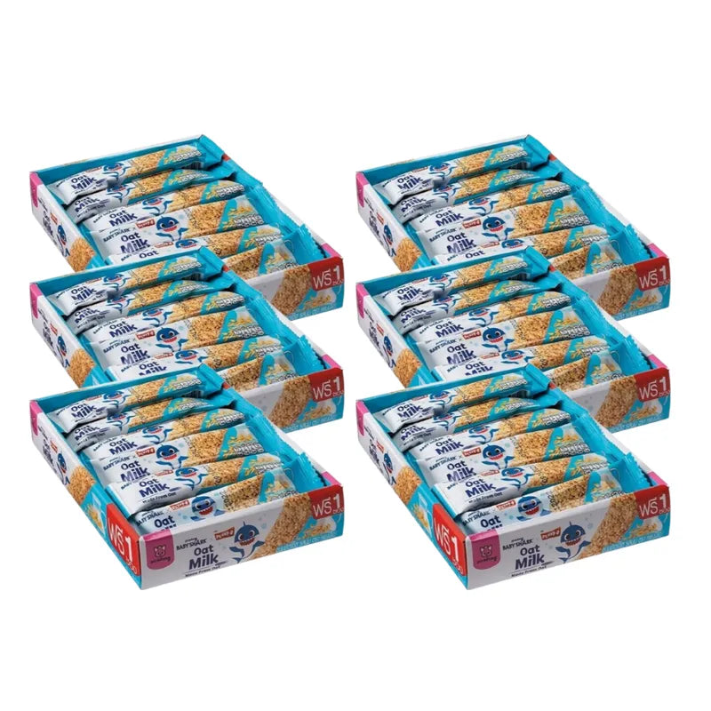 Pennyo Oatmeal Snacks Baby Shark Milk flavor 15g packs, a dry grocery snack with fun packaging for kids.