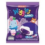 WIGGLES Wiggles Mallow Blueberry snack pack, 10g x24, colorful blueberry-flavored marshmallow confections in a plastic bag.