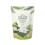 ARANYA Coconut Freezedried Snacks, 50g, in a clear package showing crunchy coconut pieces and branding details.