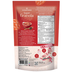 Chiatoro Super Granola with strawberries, showing a bowl of crunchy granola with fresh strawberry pieces on top.