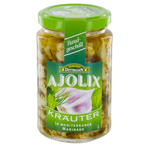 Feinkost Dittmann Ajolix Krauter herb jar with colorful label, showcasing fresh herbs for culinary use.